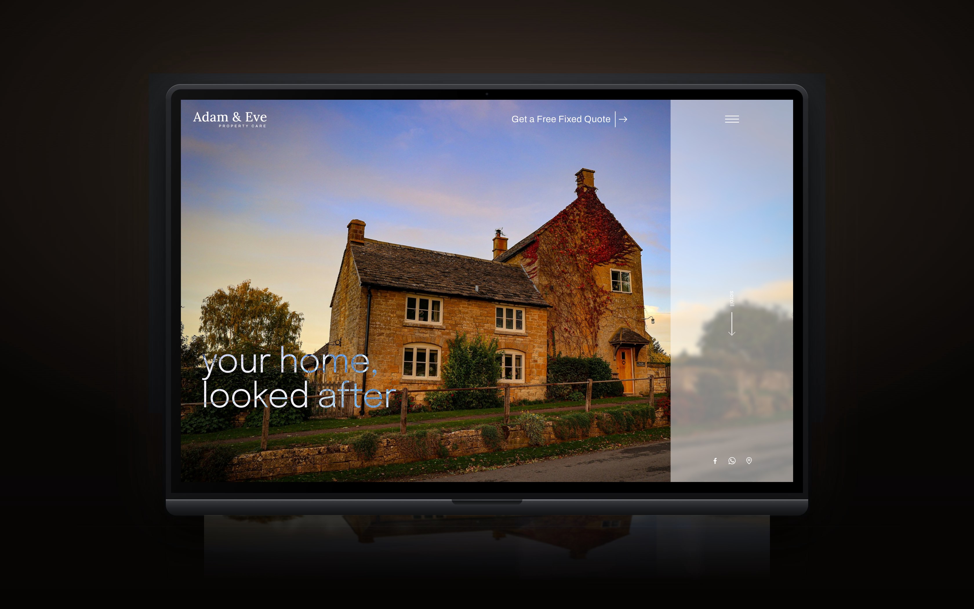 The Adam and Eve home page, headed your home, looked after