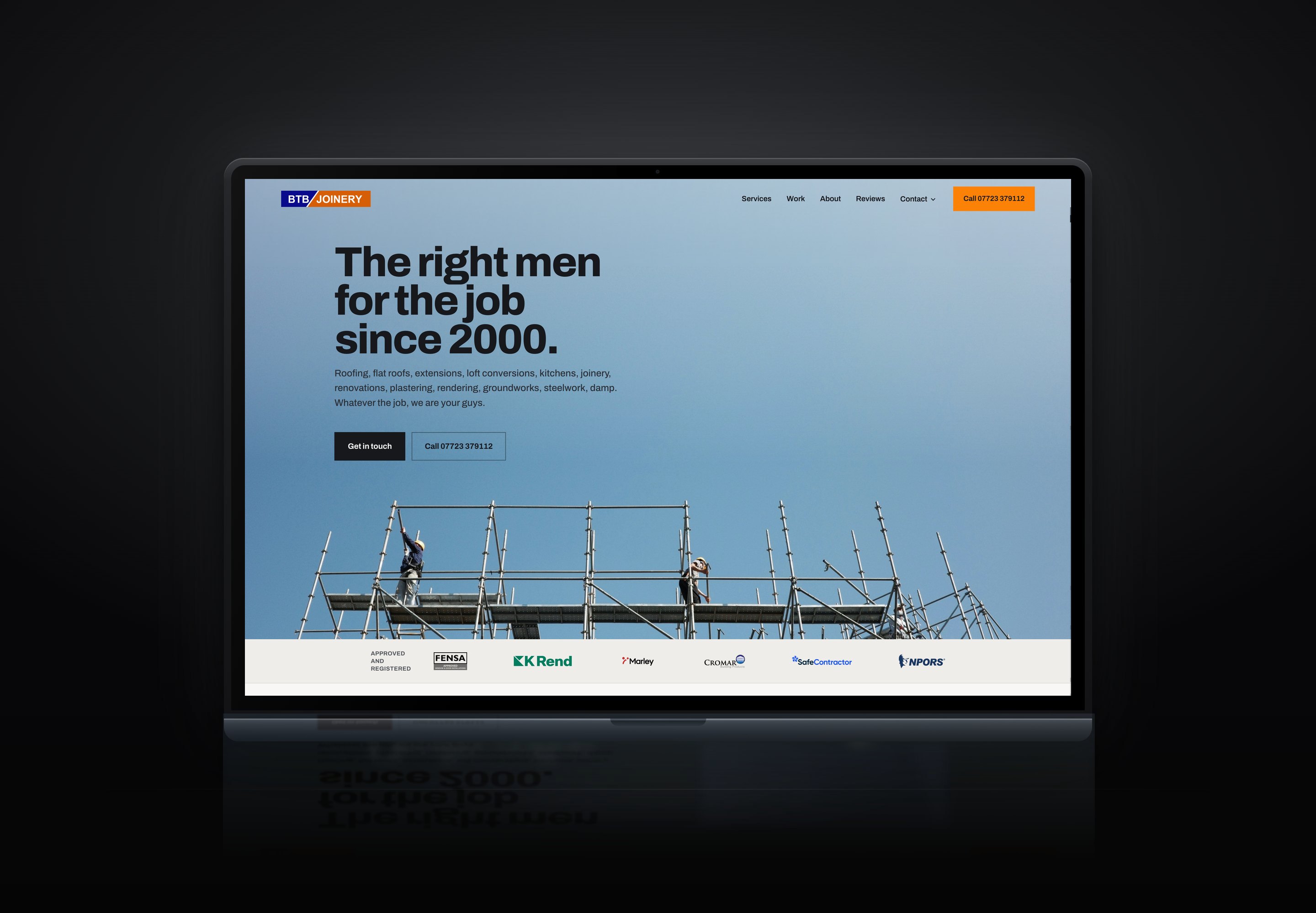 BTB Joinery website shown on a laptop