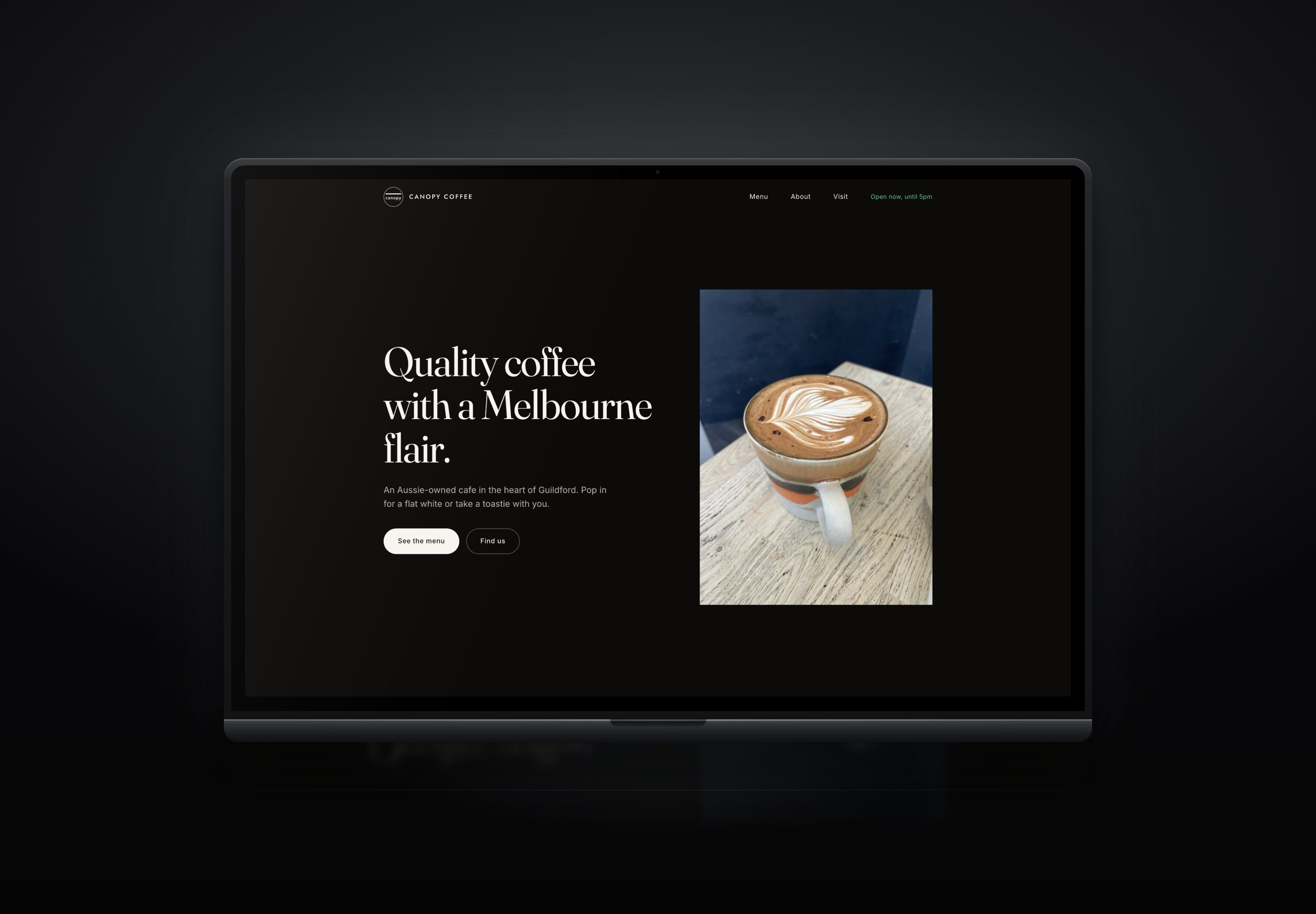 The Canopy Coffee website on an open laptop