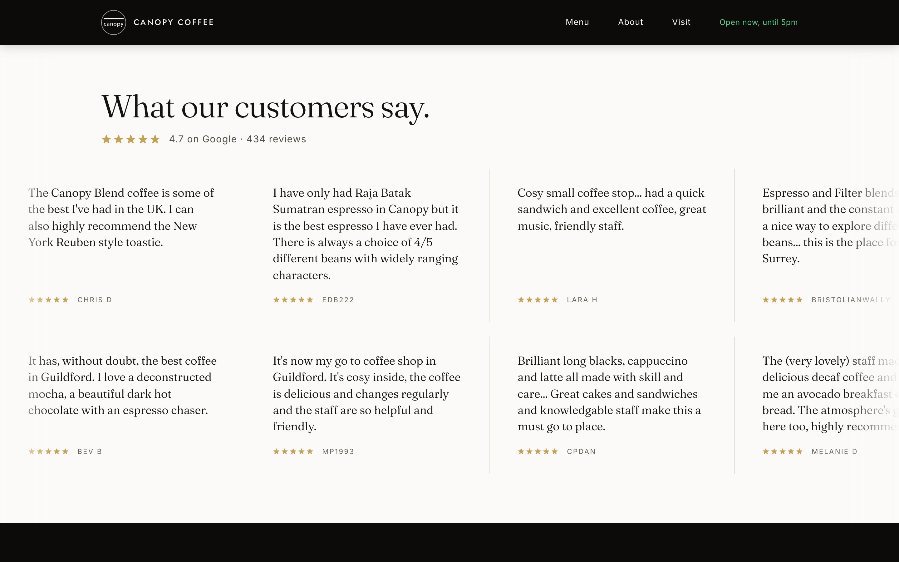 The reviews wall