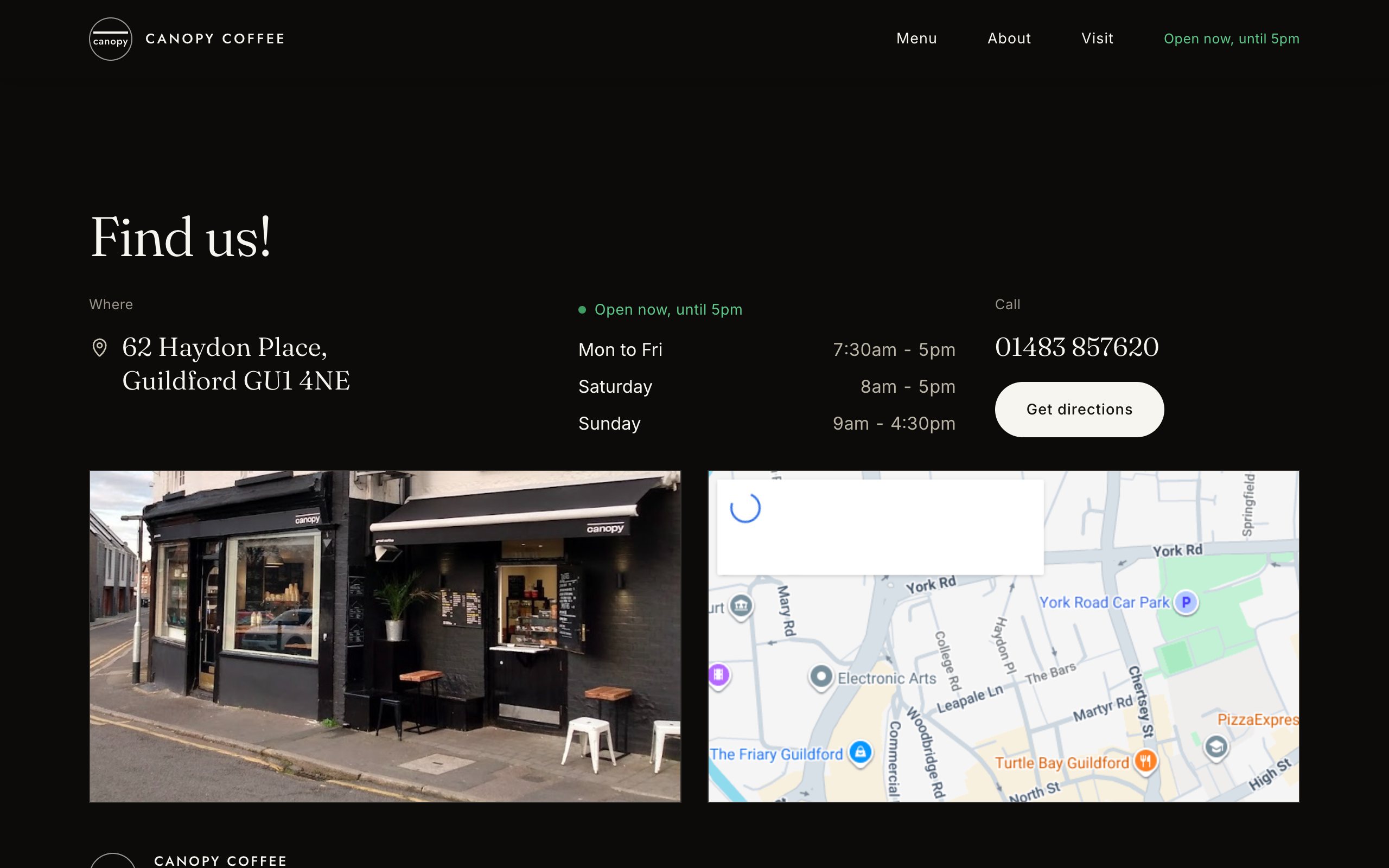 Find us: hours, directions and the shopfront