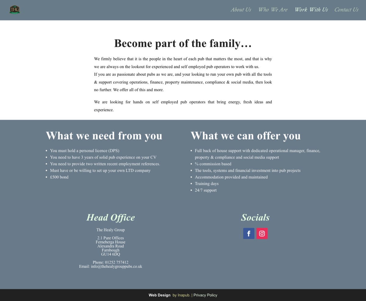 The old Work With Us page