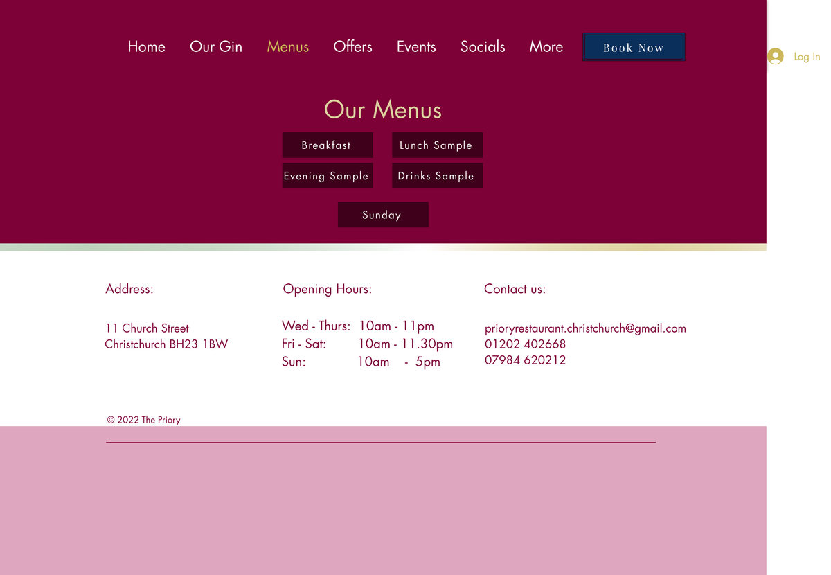 The old menus page: five buttons and not one dish