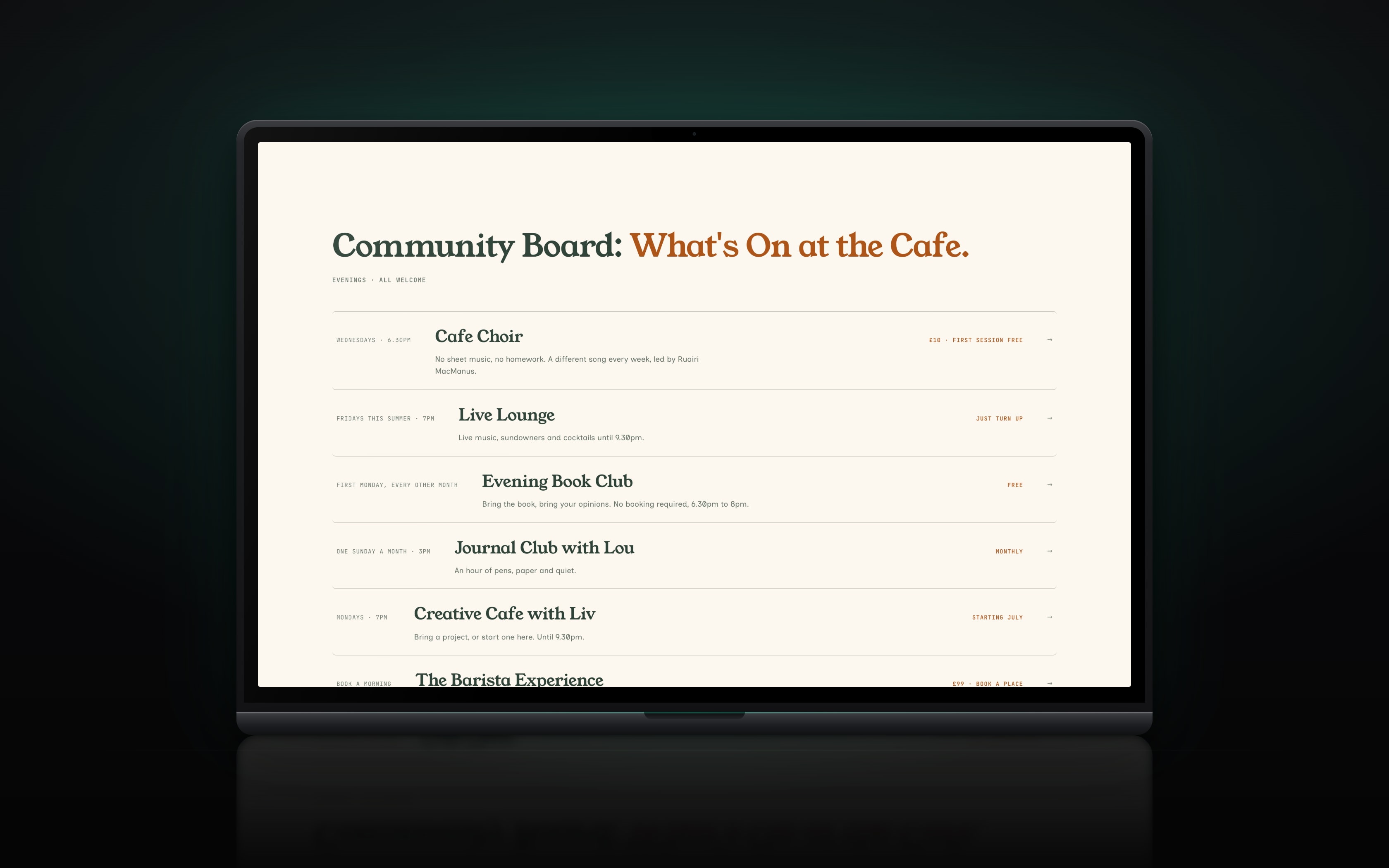 The events page