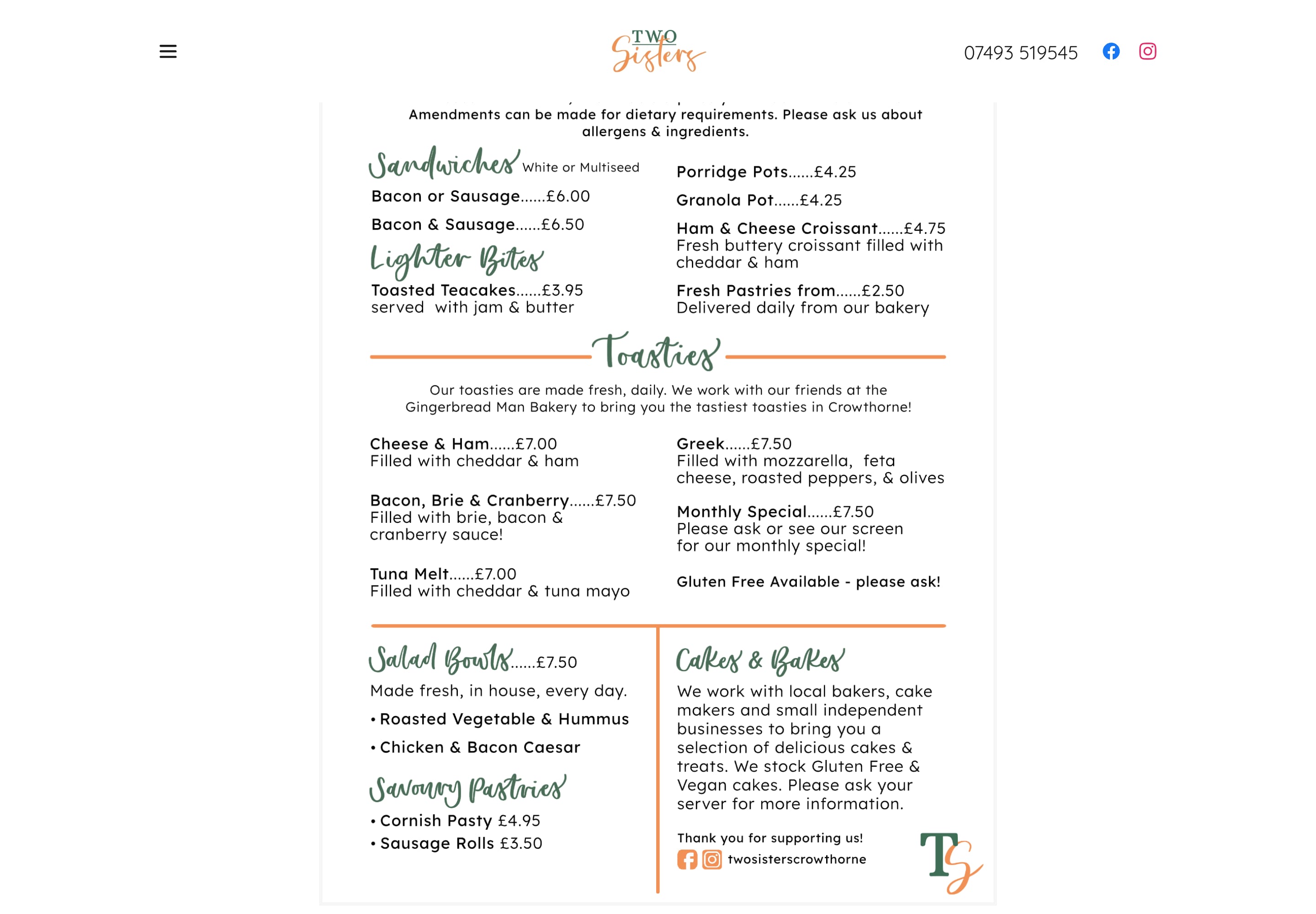 The old menu, a PDF